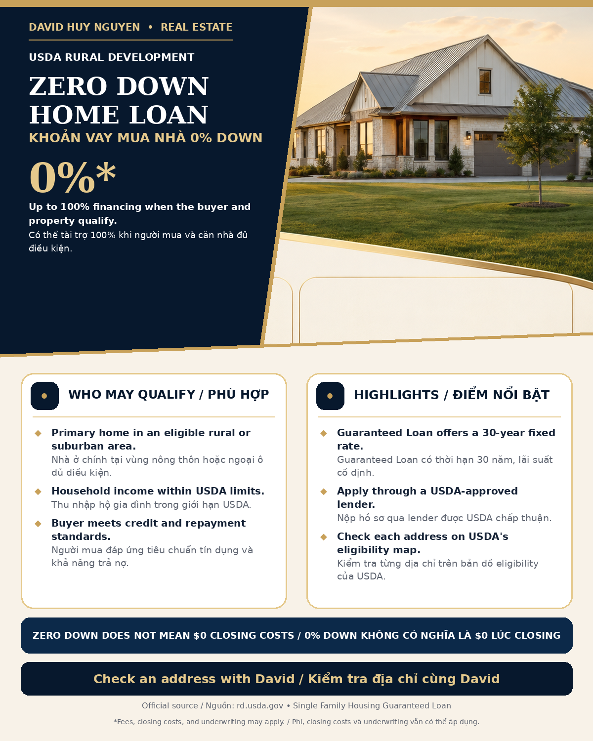 USDA Zero Down Home Loan Program in English and Vietnamese
